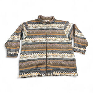 Vintage Southwest Jacket Womens EXTRA LARGE Brown Orange Fleece Aztec Haband 90s